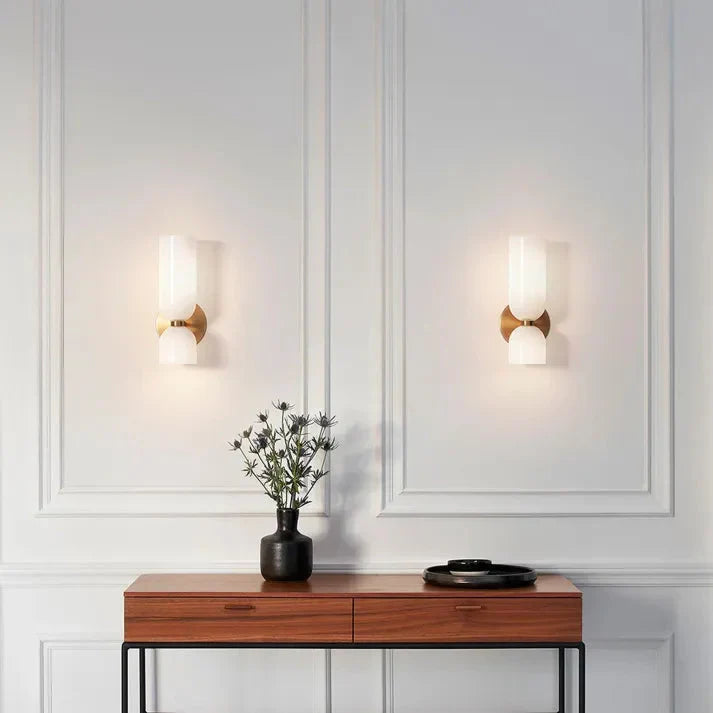 LumoDuo – Moderne Doppelkopf LED Glas-Wandleuchte Weiß für Flur