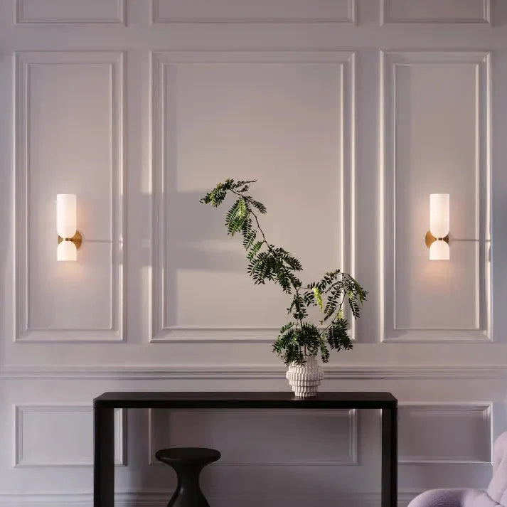 LumoDuo – Moderne Doppelkopf LED Glas-Wandleuchte Weiß für Flur