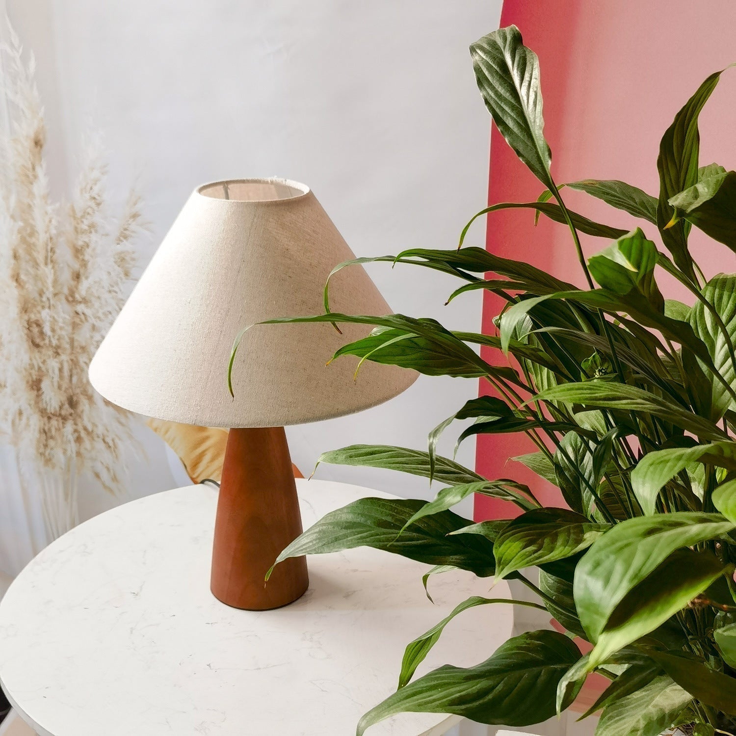 Ligno Massivholz Tischlampe im Vintage Stil – Natur Finish Wohnzimmer