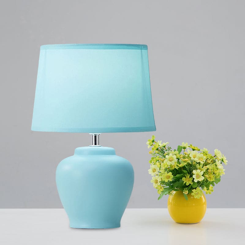 NordiLume Nachttischlampe Skandi Stil Stoffschirm Beige Keramikfuß