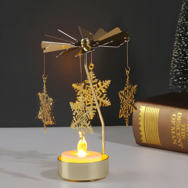 LumoWaltz Kerzenkarussell Vintage-Stil drehend Gold für Tischdeko