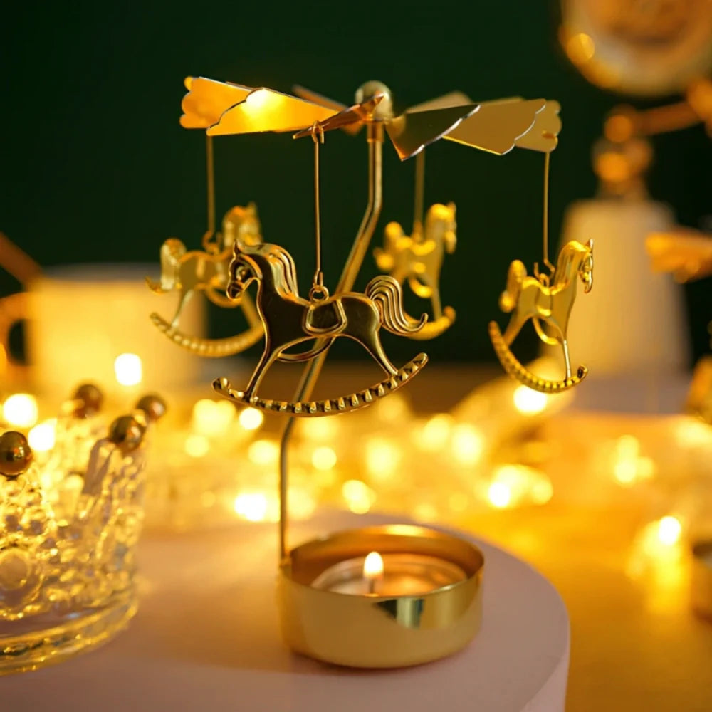 LumoWaltz Kerzenkarussell Vintage-Stil drehend Gold für Tischdeko