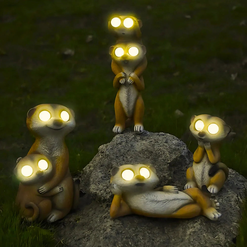 LumoSurikat Solarleuchten – Tierfiguren LED Licht Braun für Garten