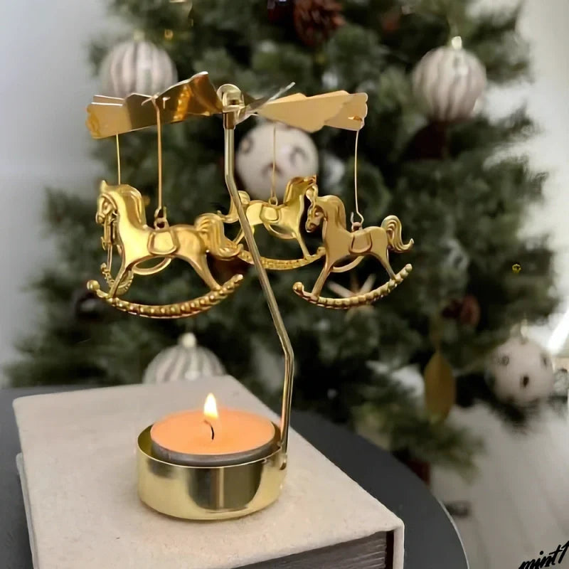 LumoWaltz Kerzenkarussell Vintage-Stil drehend Gold für Tischdeko