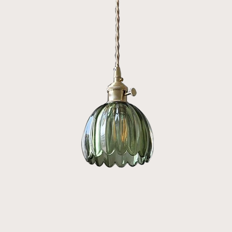 Retro Pendelleuchte mit Glasblumen und warmweißem LED-Licht