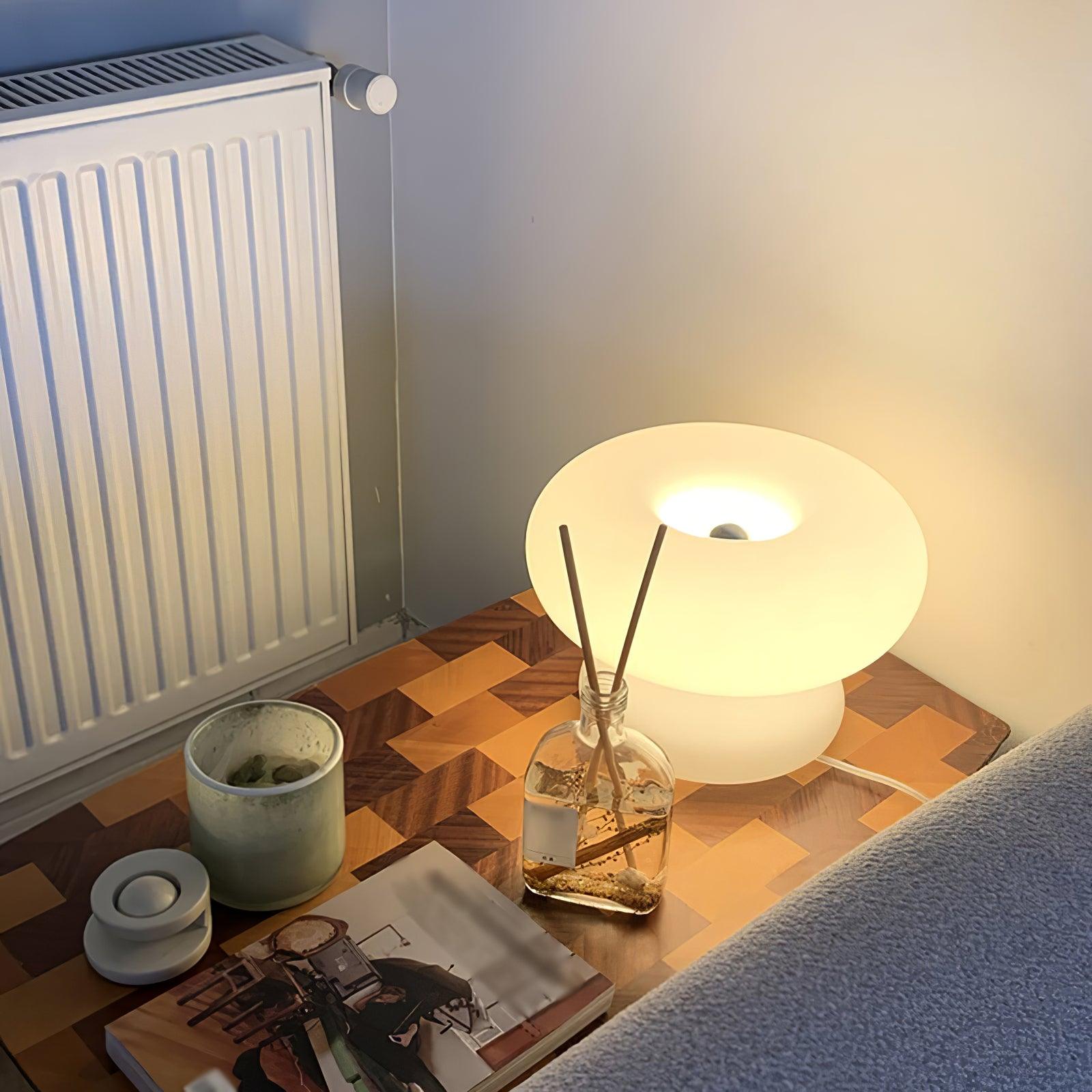 LumiDon Tischlampe – Modern, Donut-Form, Weiß,