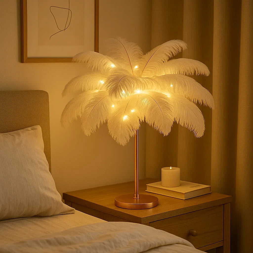 FeatherGlow Ethereal – LED Deko-Lampe sanftes Licht, Weiß, Wohnzimmer