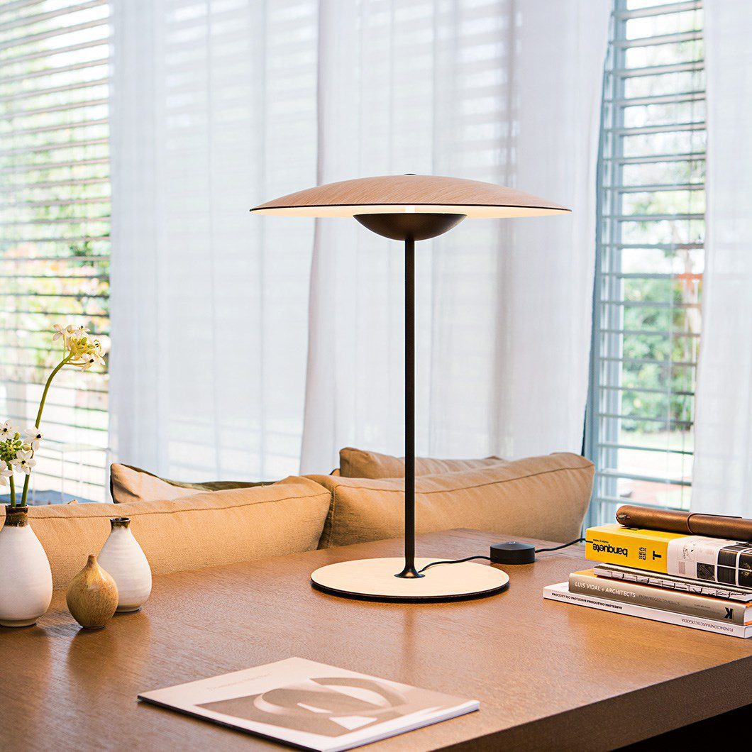 GingerLux Tischlampe – Skandinavischer Stil, Holzoptik, dimmbar, für Wohnzimmer