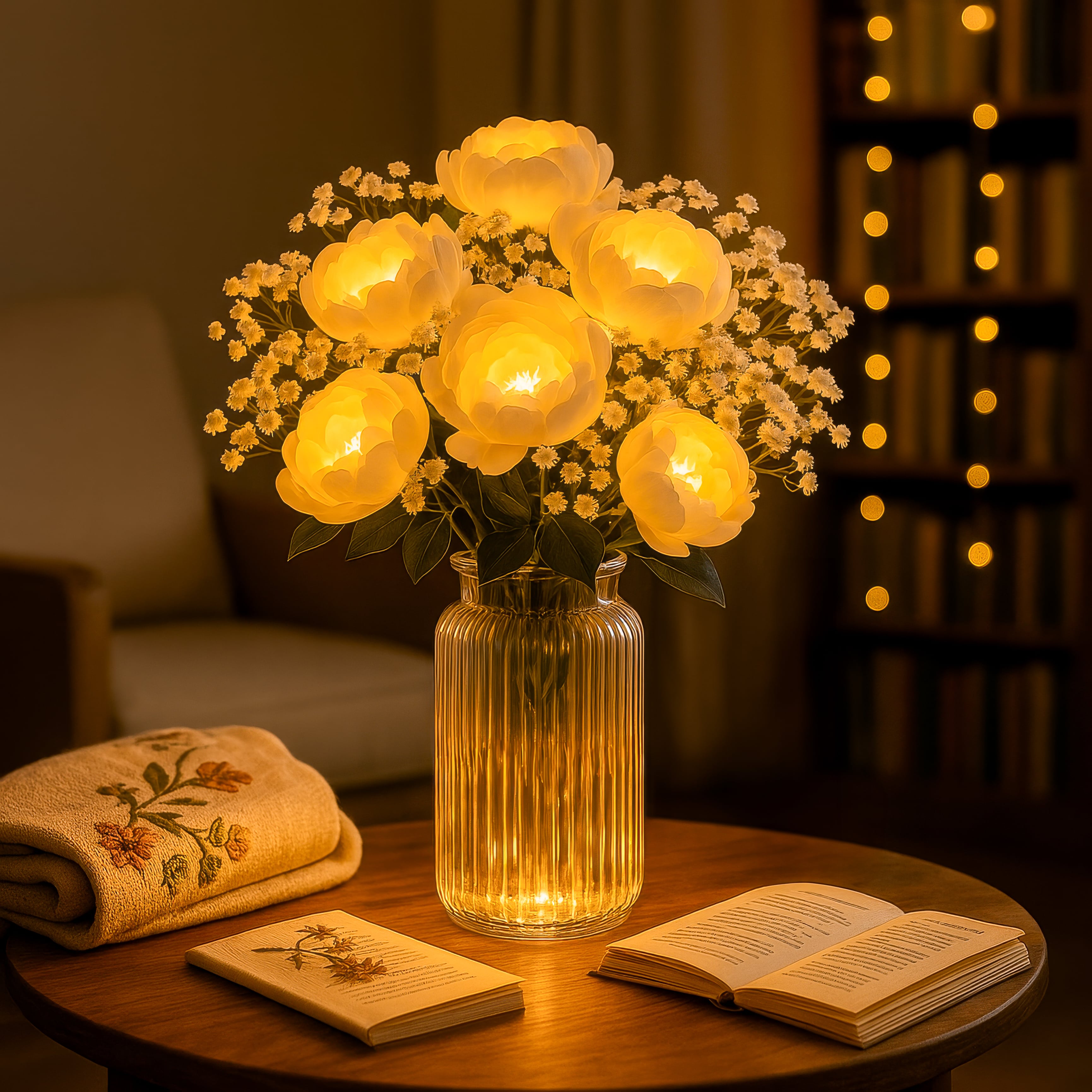 Aurora Bloom LED-Vase mit Goldfinish für Innenräume