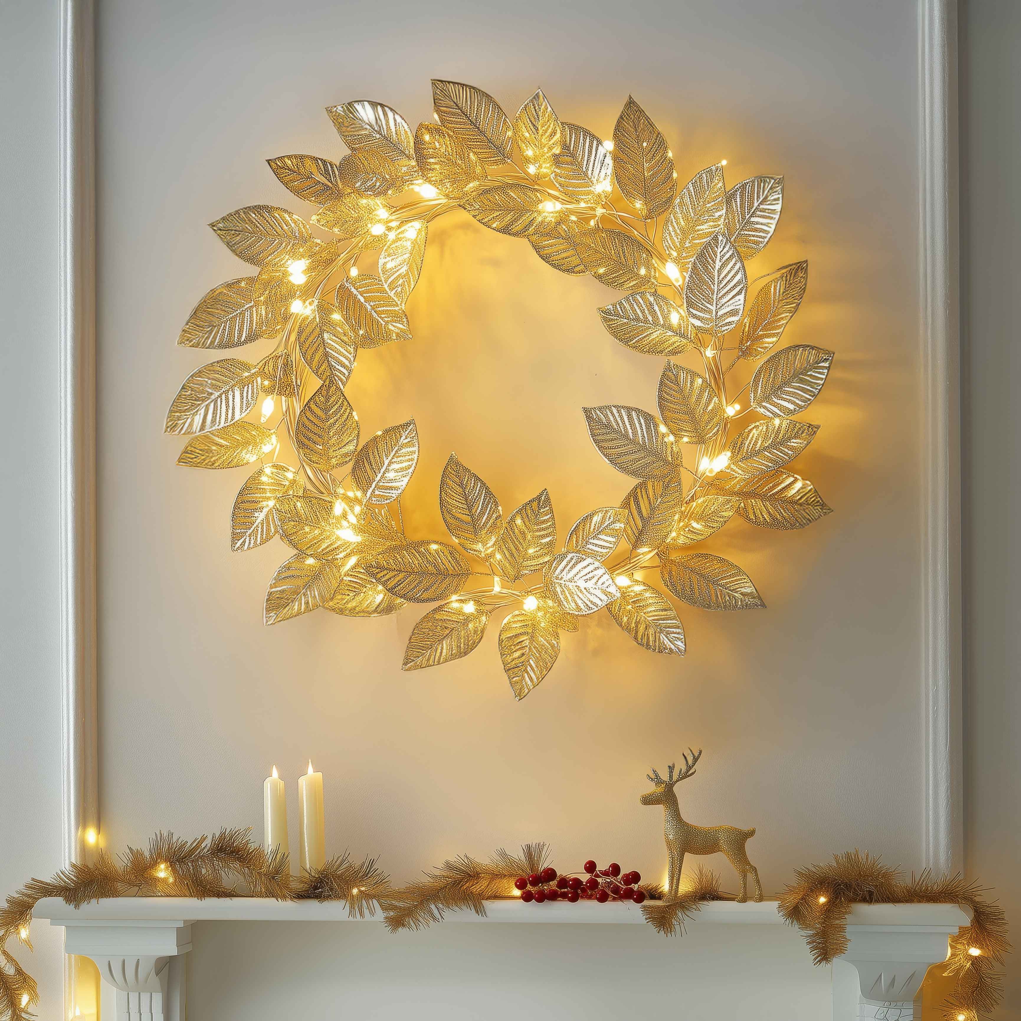Aurora Leaf LED-Kranzlampe in Gold für Innenräume