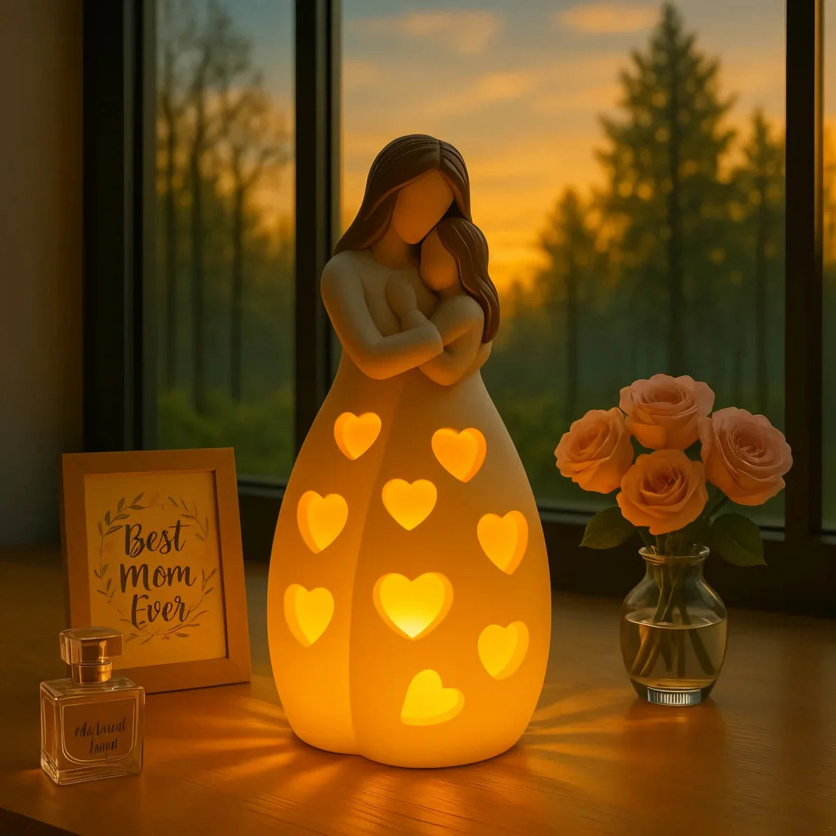 Mama Heart LED-Tischlampe mit Herzmotiv für Schlafzimmer