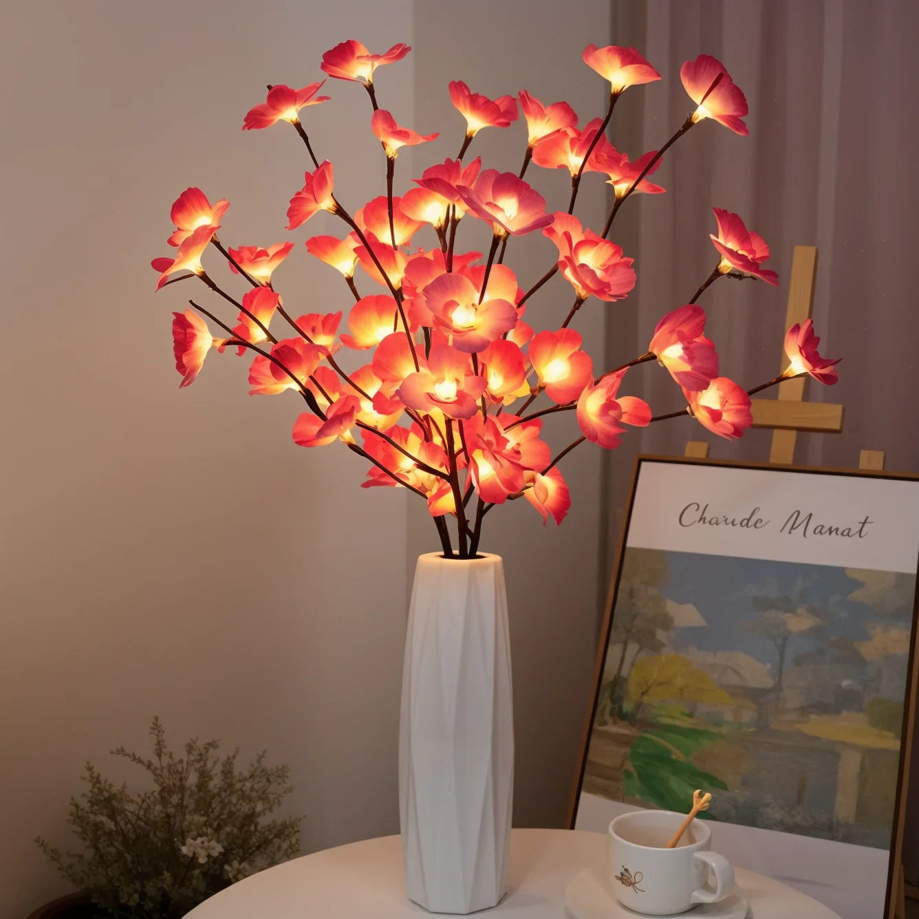 Leuchtender Kirschblütenzweig LED-Dekolampe in Rosa für Wohnzimmer