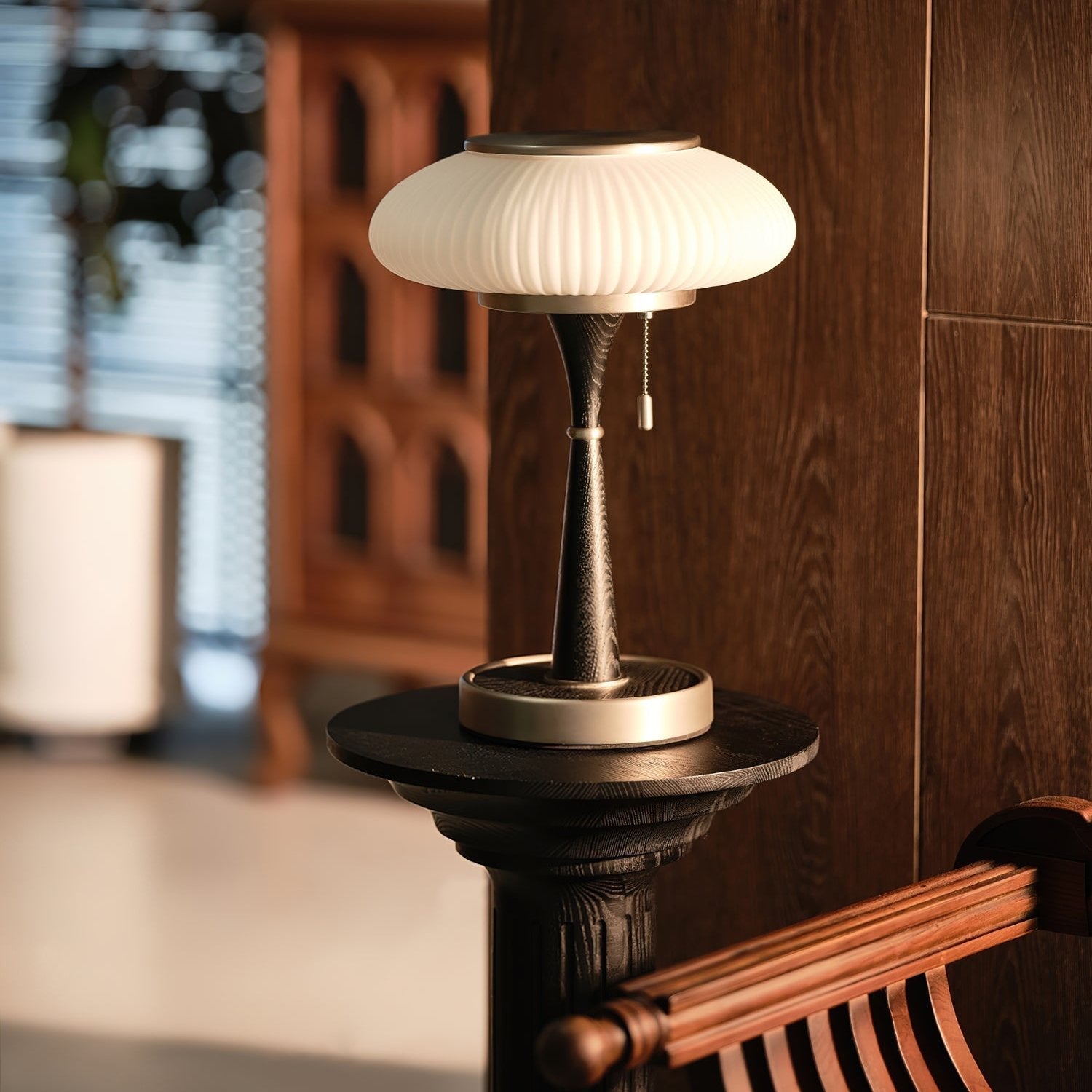 LumoShroom Vintage LED-Tischlampe – Dimmbar Holzoptik fürs Wohnzimmer