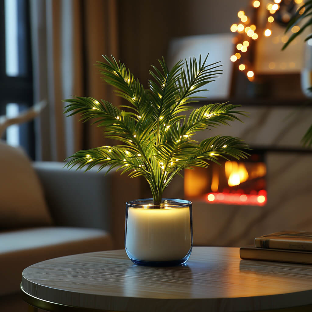 Palmenzauber LED-Lampe – Tropische Blätter, Grün für Innenräume