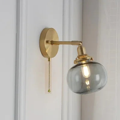LichtZen - Nordisch moderne Wandleuchte mit Zugschalter - Glas und Eisen für Schlafzimmer oder Bad
