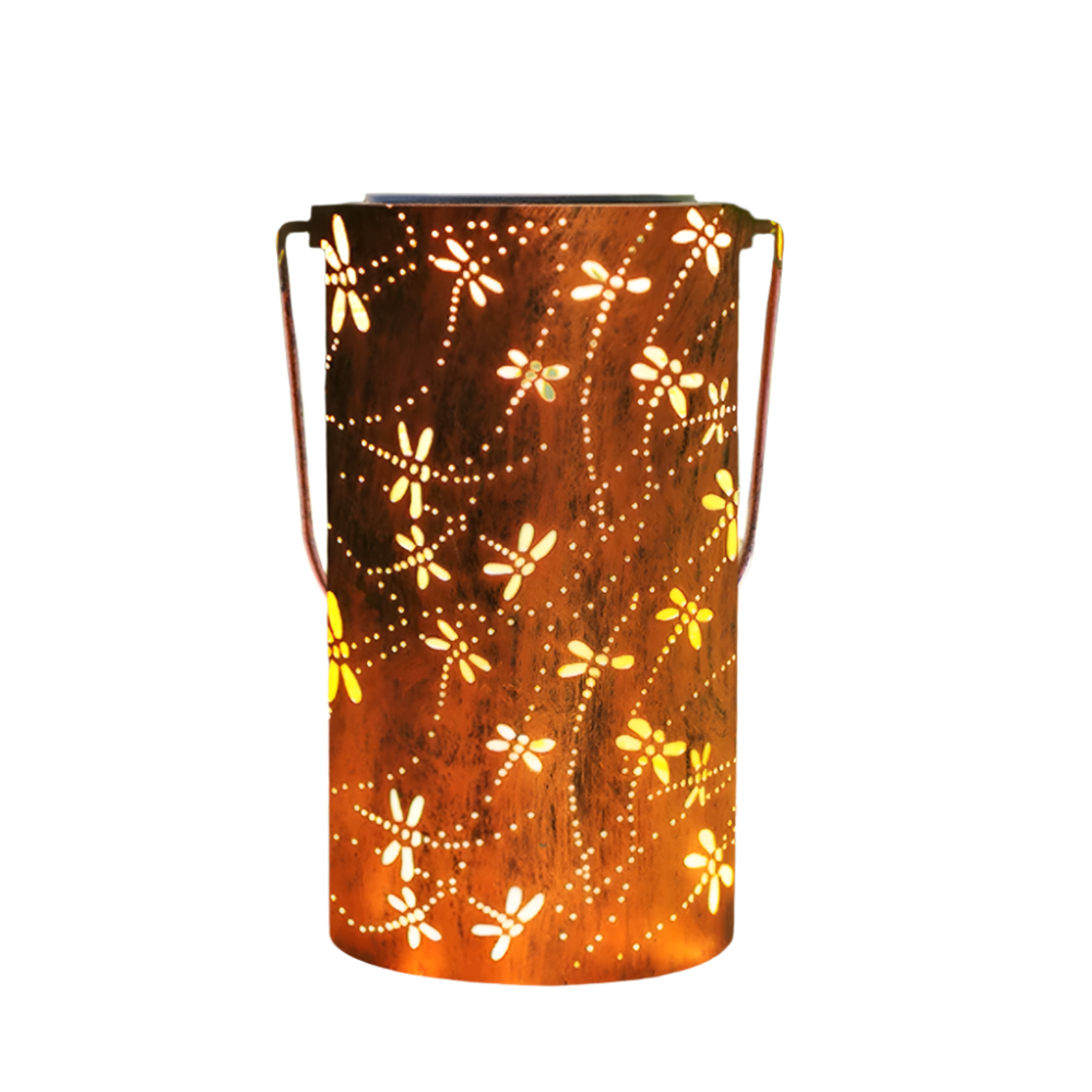 LumiFlair Solar Gartenlaterne Vintage Libellenmuster Bronze