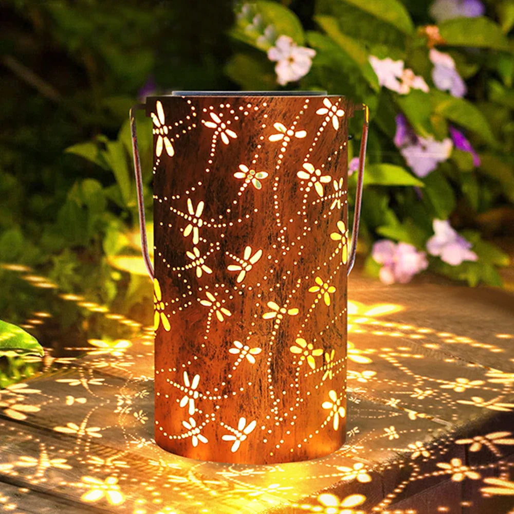 LumiFlair Solar Gartenlaterne Vintage Libellenmuster Bronze
