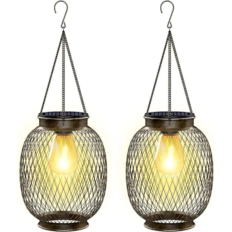 SunAura Hängelaterne Solar LED Vintage Schwarz für Garten & Terrasse