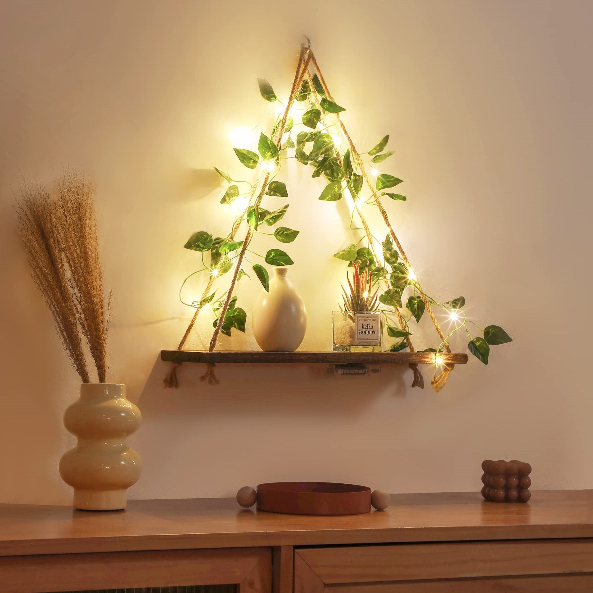 LeuchtEfeu Wandregal – Vintage Stil, LED, Grün, Für Innenräume