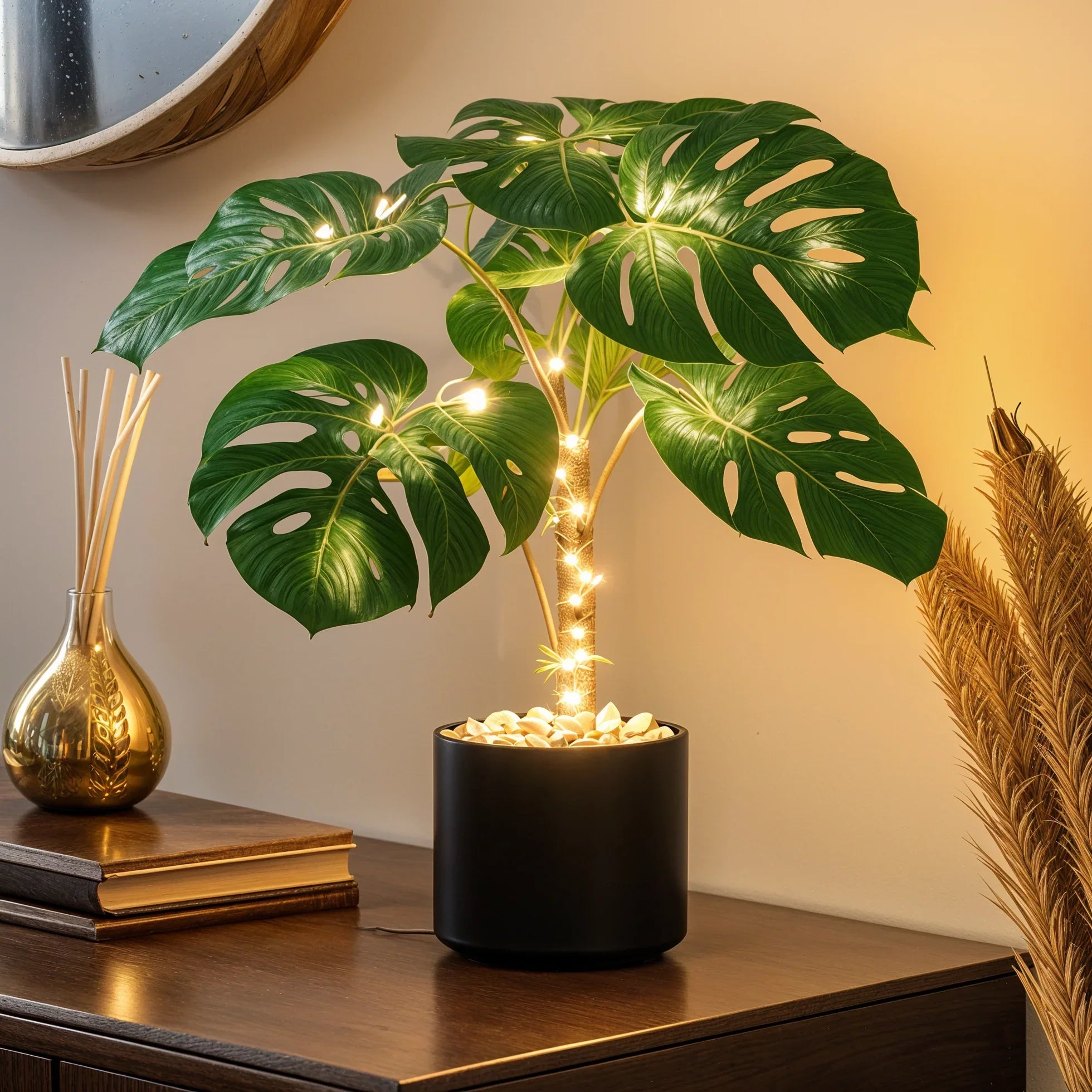 Monstera Glow LED-Lampe – Tropische Blätter, Grün, Für Innenräume