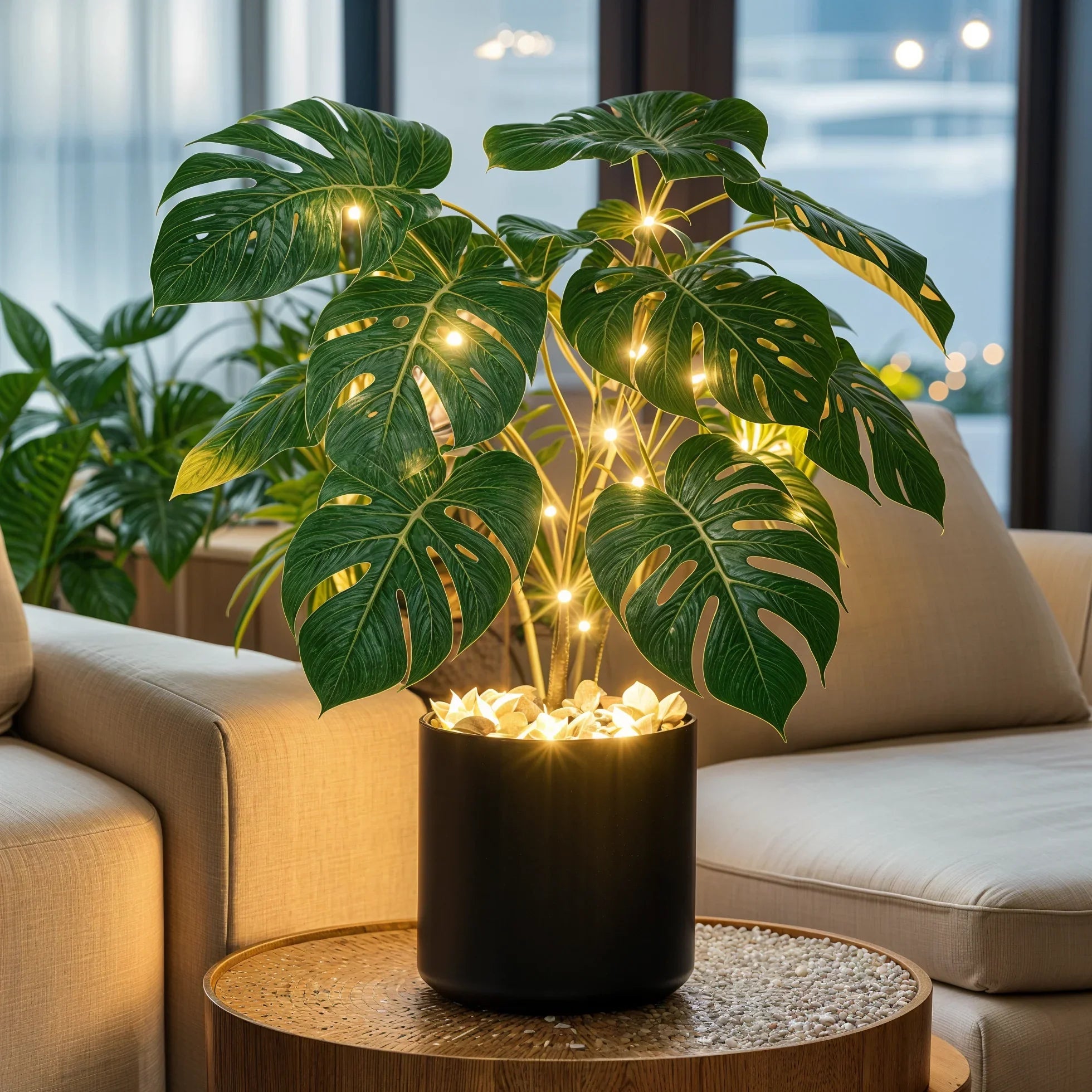 Monstera Glow LED-Lampe – Tropische Blätter, Grün, Für Innenräume