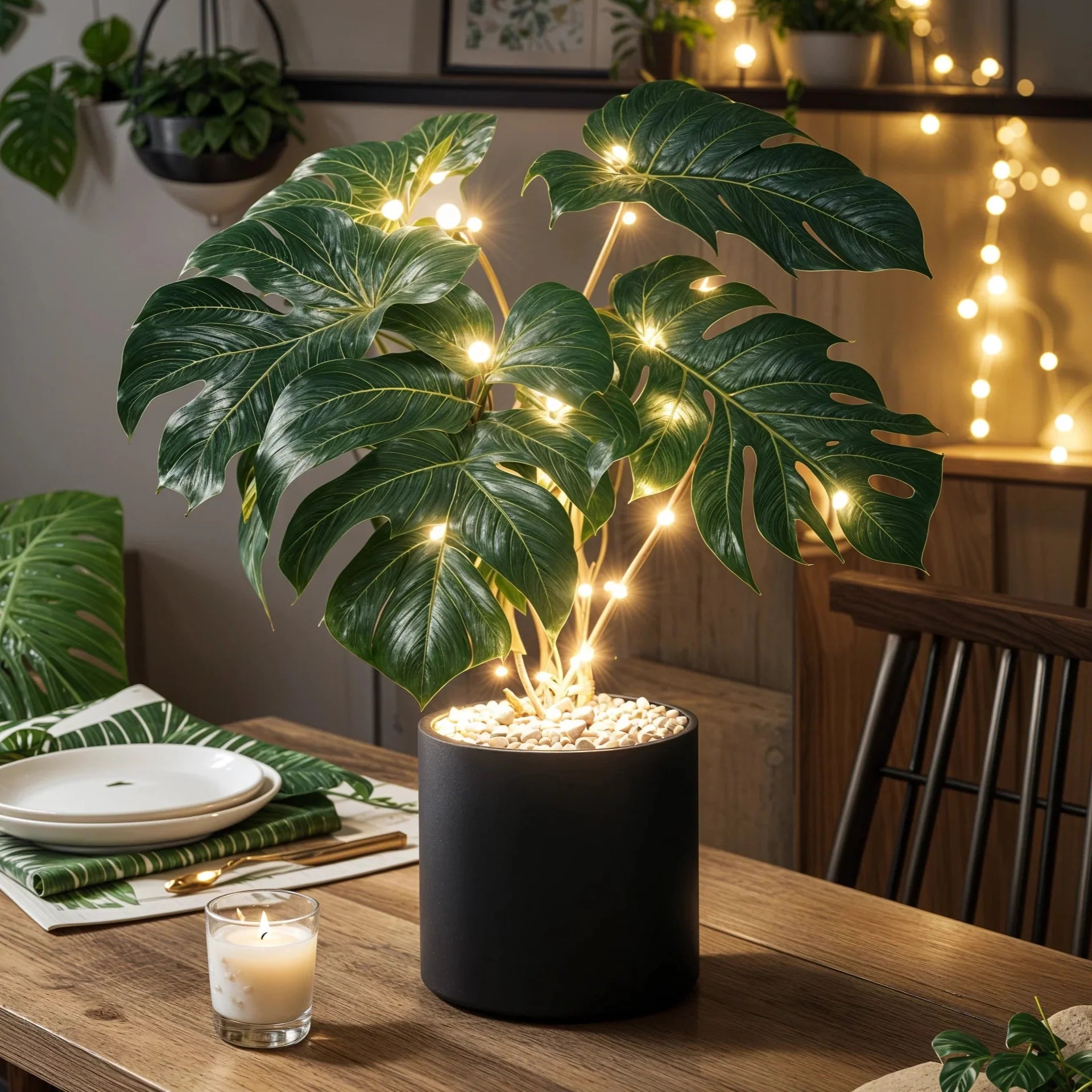 Monstera Glow LED-Lampe – Tropische Blätter, Grün, Für Innenräume