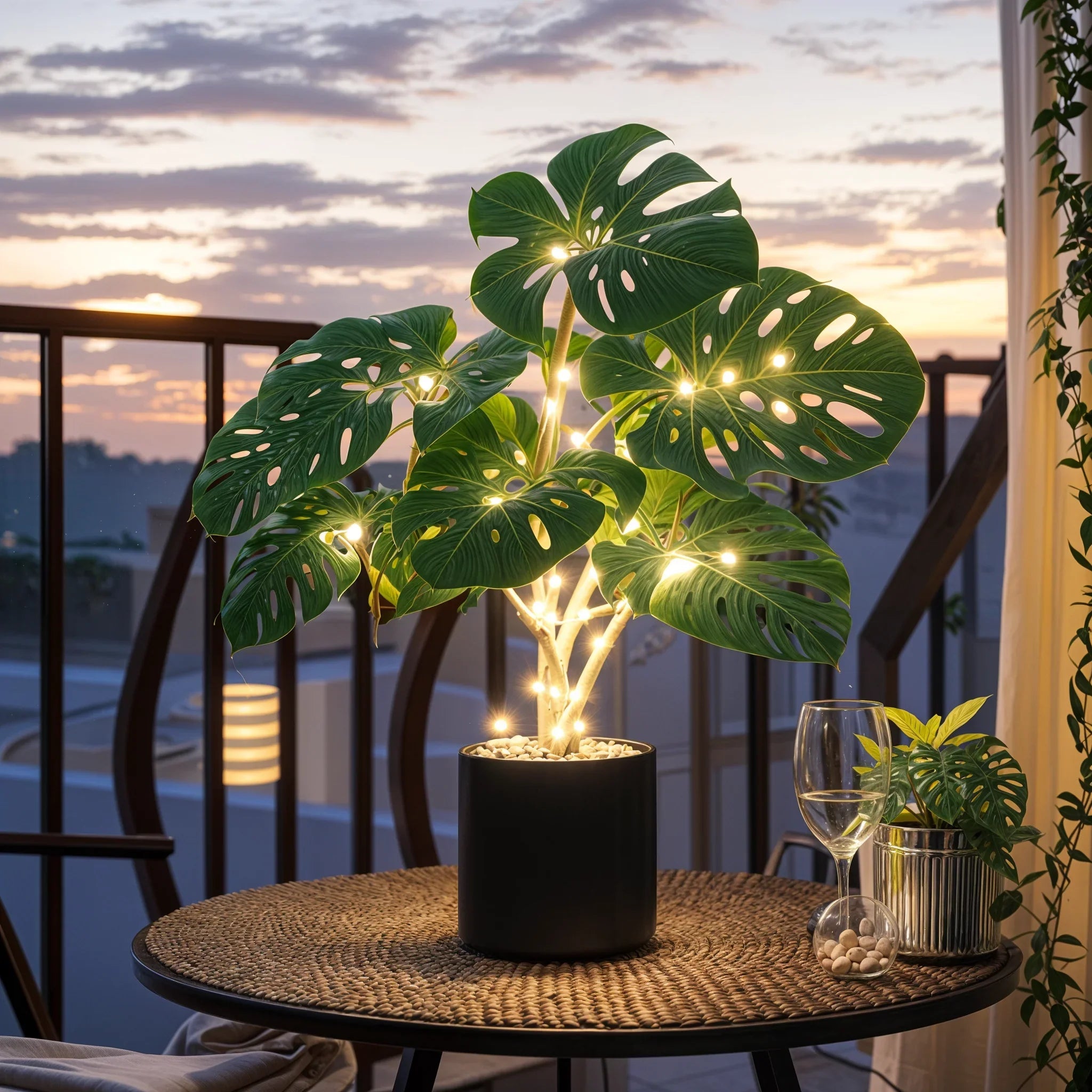 Monstera Glow LED-Lampe – Tropische Blätter, Grün, Für Innenräume