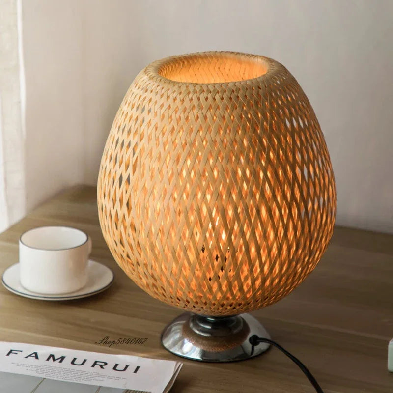 RusticLight Vintage Bamboo Tischlampe für Wohnzimmer