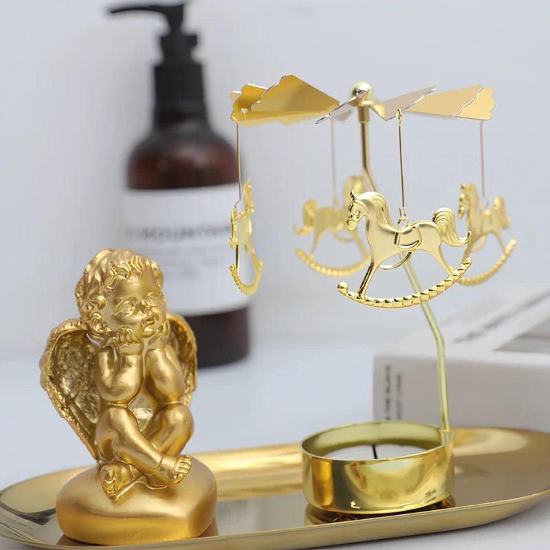 LumoWaltz Kerzenkarussell Vintage-Stil drehend Gold für Tischdeko