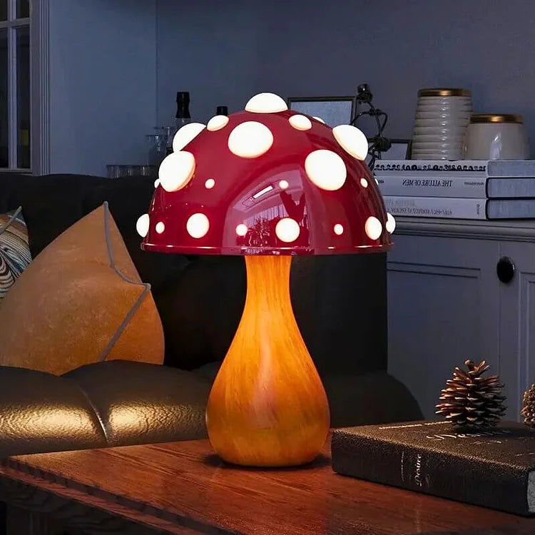 GlühPilz Tischlampe Märchenstil LED Rotweiß für Schlafzimmer