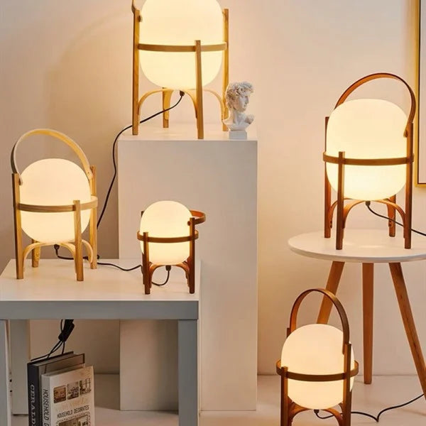 KorbLuma LED Tischlampe Boho-Stil Rattanoptik Warmlicht Terrasse