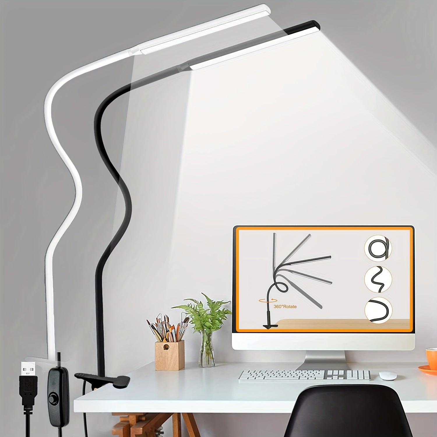 ClipoGlow - LED-Schreibtischlampe mit Schwanenhals und Klemme