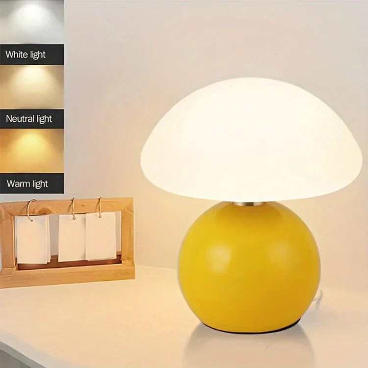 CrèmeLumi Pilzlampe Retro Tischlampe LED Cremeweiß für Schlafzimmer