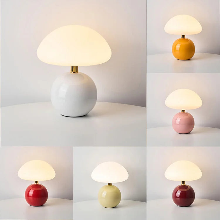 CrèmeLumi Pilzlampe Retro Tischlampe LED Cremeweiß für Schlafzimmer