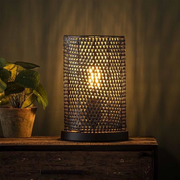 LumoJay – Moderne Tischlampe Schwarz-Braun Holzoptik für Wohnzimmer